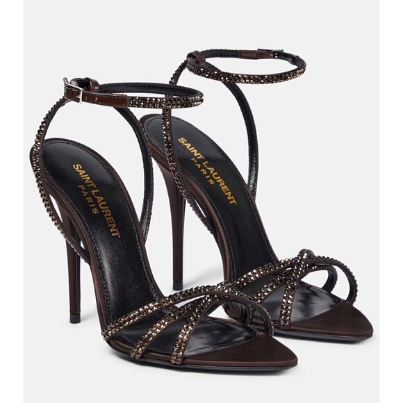 Saint Laurent Crystal Sandals in Brown 36 New with Box Womens High Heels Formal - Picture 1 of 17